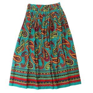 Vintage 90s Maxi Skirt Size 10 Multicolor Psychedelic Paisley Pleated Retro